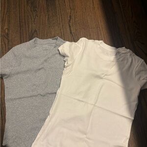 Bundle of Banana Republic Heather Gray and White Short Sleeve fitted ribbed Tops